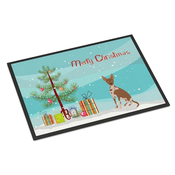 Carolines Treasures 18 x 27 in. Tan Abyssinian or African Hairless Dog Christmas Tree Indoor or Outdoor Mat CK3491MAT - main